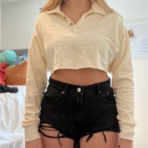 Button Down Long Sleeve Crop Top